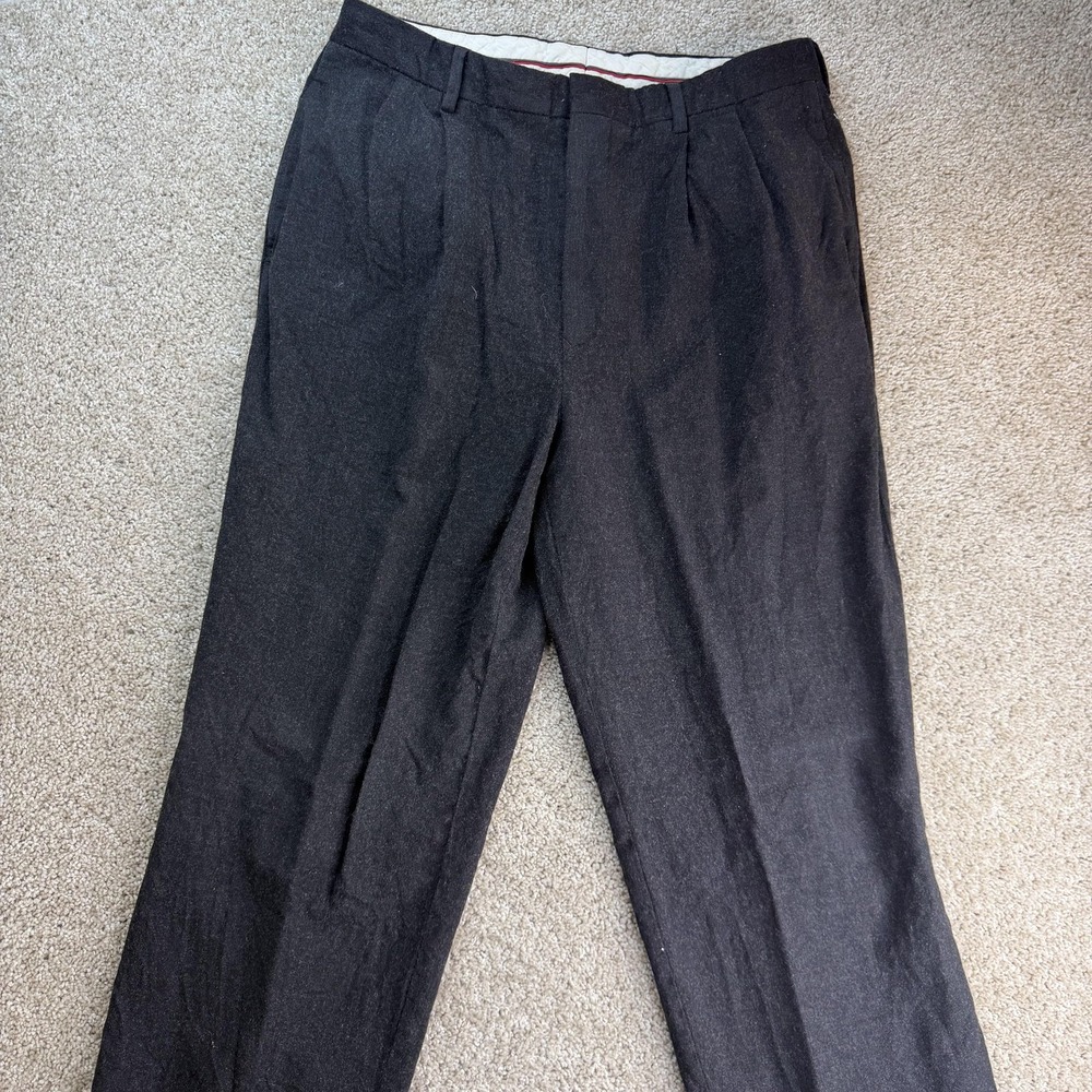 Tommy Hilfiger Pants Mens 36x34 Gray Wool Dress Pleated Straight Leg Lined